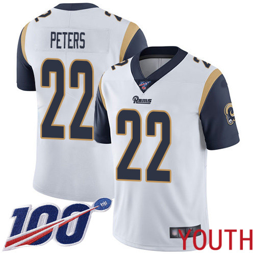 Los Angeles Rams Limited White Youth Marcus Peters Road Jersey NFL Football #22 100th Season Vapor Untouchable